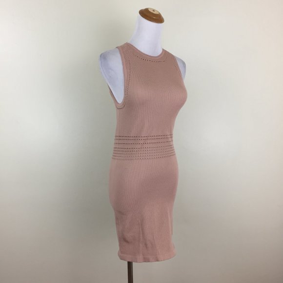 NWT ZARA Limitless Contour Collection Taupe Perforated High Neck Fitted Dress - Picture 10 of 12